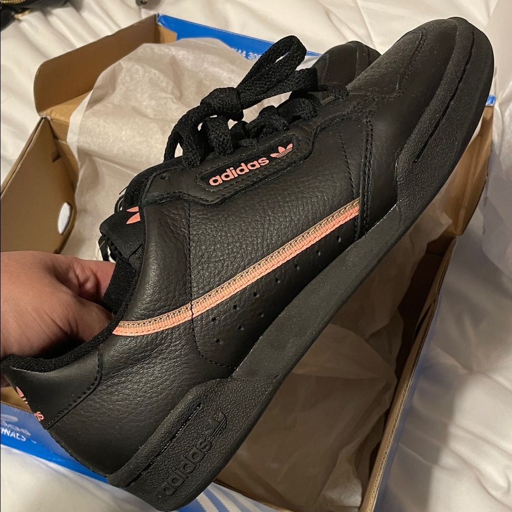 Adidas Women's Black Sneakers with Pink Accent